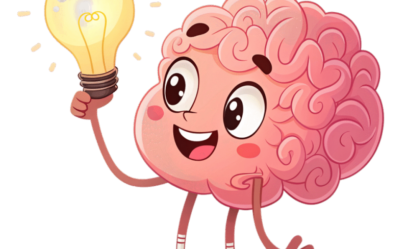 excited brain holding a light bulb